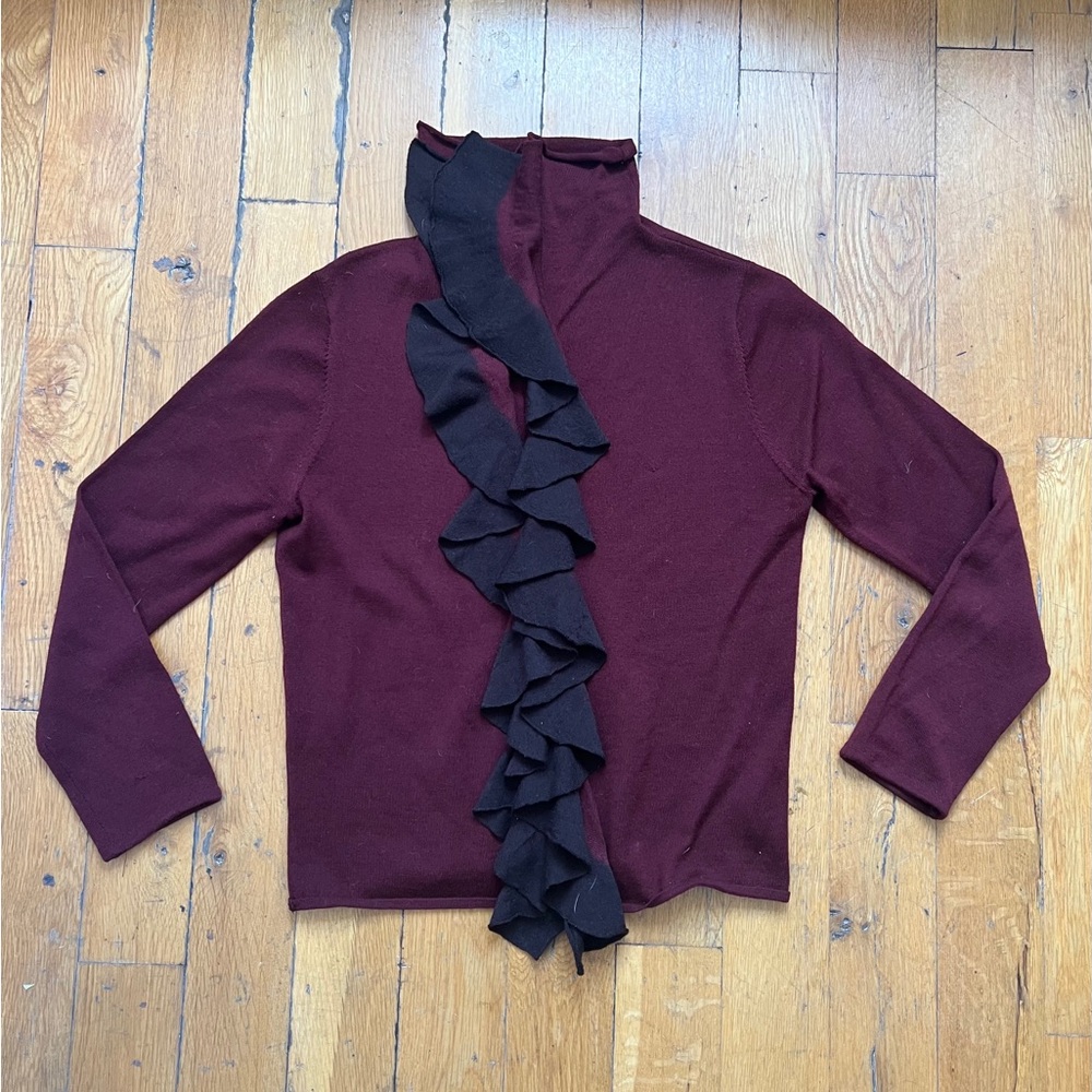 vintage DKNY wool ruffle turtleneck sweater